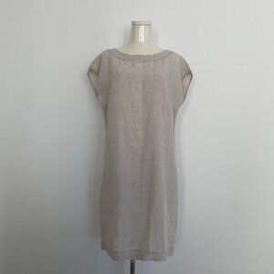100% Linen Short Sleeve Shift Dress S